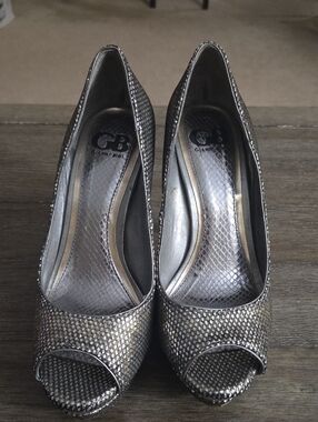 Gianni Bini Metallic Peep-Toe Heels in Shimmering Silver